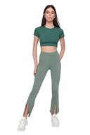 Spodnie damskie - Trendyol Damskie spodnie dresowe męskie Hoher Bund Flared Jogginghose, Khaki, S - miniaturka - grafika 1