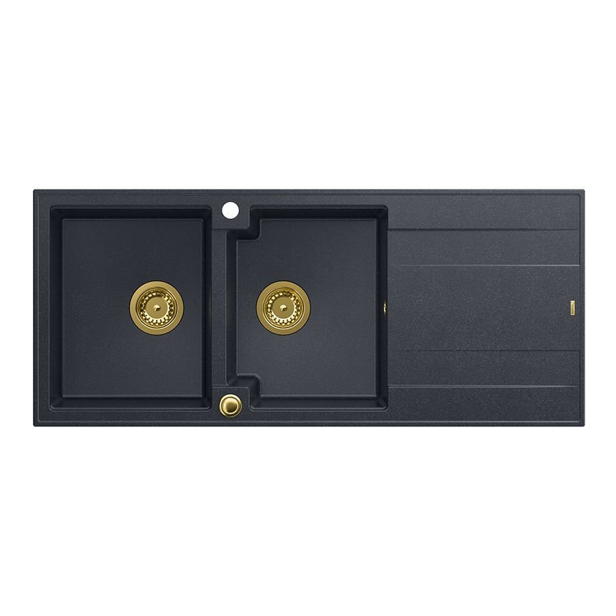 Quadron HQE11650U8_PVDG1_P2O Evan 121 black diamond - czarny metalik/złoty - granitowy - wpuszczany w blat - ociekacz