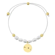 Bransoletki - Bransoletka sznurkowa białe perełki ze złotym medalikiem stal szlachetna Baran - Manoki - miniaturka - grafika 1