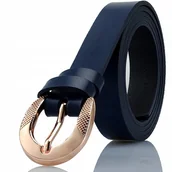 Paski - Pasek damski granatowy do sukienki złota klamra - miniaturka - grafika 1