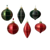 Bombki - Bombka szklana dekorowana brokatem mix kształtów zielono-złoty / czerwono-złoty - miniaturka - grafika 1