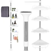 Półki łazienkowe - Półka łazienkowa teleskopowa pod prysznic narożna regał 4 poziomy biały - miniaturka - grafika 1