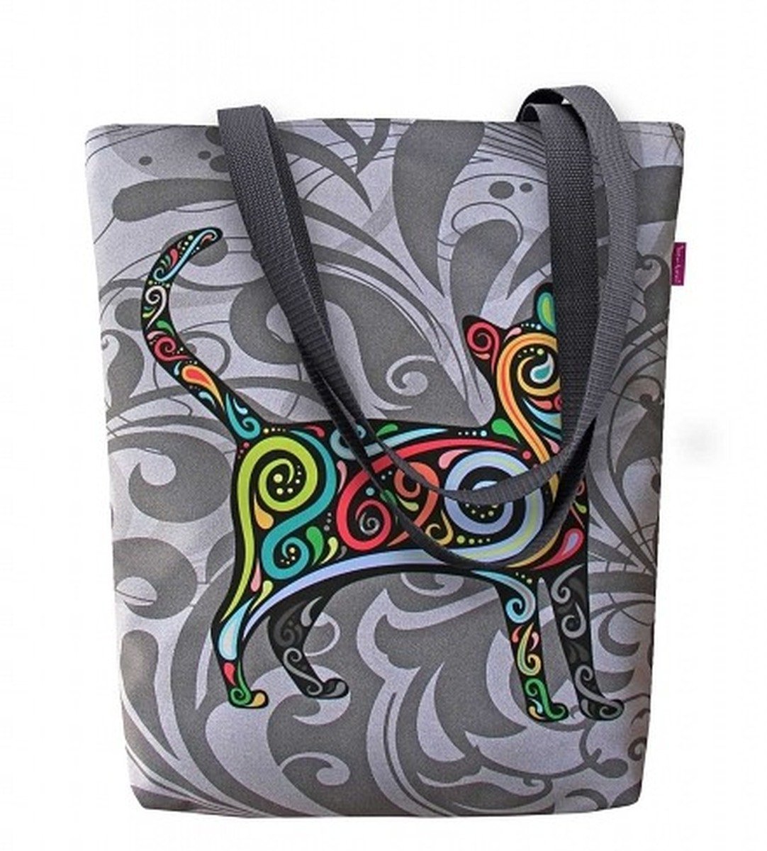 Torebka płócienna Sunny, nadruk Kot Find Me – shopperka damska, wodoodporna, zamek, mieści A4, udźwig do 10 kg, polska produkcja, ARCO Design