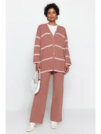 Swetry damskie - trendyol 2-częściowy zestaw w kolorze szaroróżowym - miniaturka - grafika 1