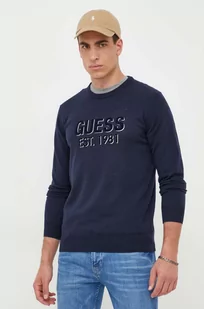 Guess sweter z domieszką jedwabiu kolor granatowy lekki - Swetry męskie - miniaturka - grafika 1
