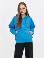 Bluzy damskie - Niebieska bluza basic z kapturem - miniaturka - grafika 1
