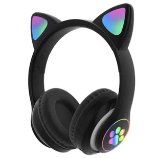Alogy Słuchawki bezprzewodowe nauszne LED RGB Bluetooth 5.0 FM MP3 radio Kocie uszy świecące Czarne - Słuchawki - miniaturka - grafika 7