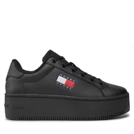 Sneakersy damskie - Sneakersy Tommy Jeans Tjw Flatform Ess EN0EN02518 Czarny - miniaturka - grafika 1
