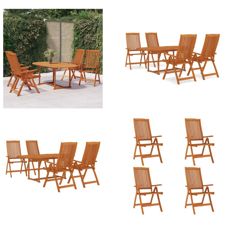 vidaXL 5-częściowy ogrodowy zestaw jadalny z litego drewna eukaliptusowego - ogrodowy zestaw jadalny - zestaw jadalny na patio - kolekcja do użytku na zewnątrz - stół i krzesła ogrodowe