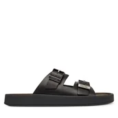Klapki i japonki męskie - Klapki Calvin Klein Ergon Double Bar Sandal Lth HM0HM02097 Czarny - miniaturka - grafika 1