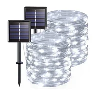 Lampy ogrodowe - Zestaw 2 lampek solarnych do użytku na zewnątrz, drut miedziany, wodoodporny, 12 metrów na lampkę, 100 diod LED (białe światło) - miniaturka - grafika 1