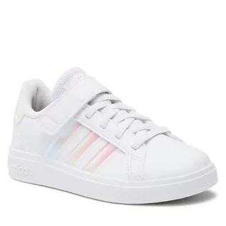 Buty dla dziewczynek - Buty adidas Grand Court Lifestyle Court Elastic Lace and Top Strap Shoes GY2327 Biały - grafika 1