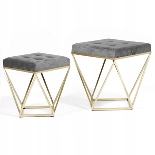 Nowoczesna pufa siedzisko szara-złota kpl 2 szt - Pufy i podnóżki - miniaturka - grafika 1