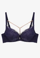 Biustonosze - Granatowy Biustonosz Push Up z Łańcuszkiem Imitującym Naszyjnik Amarainna - Born2be - miniaturka - grafika 1