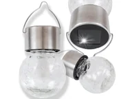 Lampy ogrodowe - Lampka Solarna Ogrodowa Led Latarenka Wisząca Szklana Kula Żarówka Czujnik - miniaturka - grafika 1