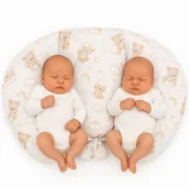 Poduszki do karmienia - Poduszka rogal do karmienia bliźniąt + zdejmowana poszewka - beżowy miś z tęczą - miniaturka - grafika 1