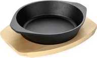 Patelnie - WAS Germany Żeliwna patelnia do serwowania z drewnianą podstawką i szmacianymi uchwytami Ø 18 cm - miniaturka - grafika 1