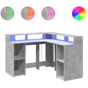 vidaXL Biurko z podświetleniem LED, betonowa szarość, 130x130x91 cm - Biurka - miniaturka - grafika 1