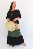 Dresy damskie - Czarno-Karmelowo-Oliwkowy Komplet Bluzki Hiszpanki i Spódnicy Maxi UNI - miniaturka - grafika 1