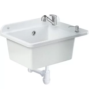 Zlew gospodarczy z baterią i dozownikiem Gospo, biały - Zlewy i komory gospodarcze - miniaturka - grafika 1