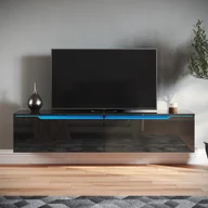 Szafki RTV - SONNI Szafka pod telewizor wisząca czarny wysoki połysk z LED 140 x 35 x 30 cm - miniaturka - grafika 1