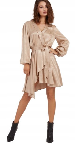 GUESS SUKIENKA BEŻOWA POŁYSKUJĄCA ZE WZOREM SKÓRY WĘŻA M GXB