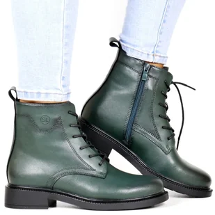 DAMSKIE TRZEWIKI SKÓRZANE BOTKI SERGIO LEONE 25172 ZIELONE - Botki damskie - miniaturka - grafika 1