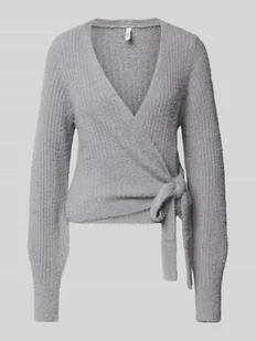 Kurtka z dzianiny o kroju regular fit z prążkowanym wzorem model ‘AMANDA’ - Swetry damskie - miniaturka - grafika 1