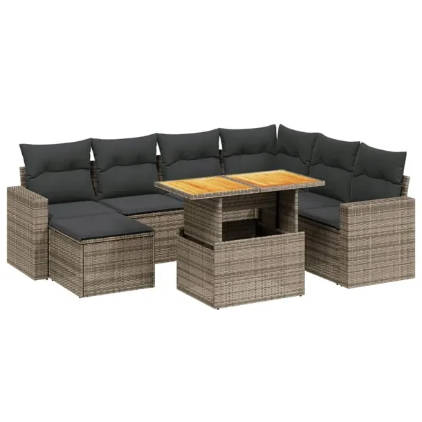 Komplet wypoczynkowy rattan PE szary, 55x62x69cm, z poduszkami