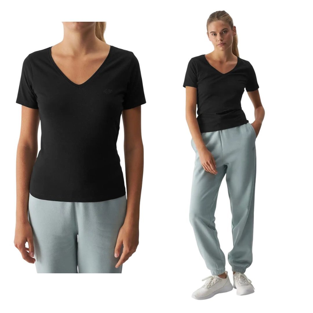 Damski T-shirt slim fit gładki bawełniany 4FWAW25TTSHF2969 r.L