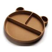 Miseczki i talerzyki dla dzieci - Silikonowy talerzyk Retter Brun z 3 przegródkami w kształcie misia do BLW, kolor karmel - miniaturka - grafika 1