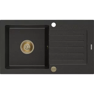 Mexen Pablo zlewozmywak granitowy 1-komorowy z ociekaczem 752 x 436 mm, czarny/złoty metalik, syfon złoty - Zlewozmywaki - miniaturka - grafika 1