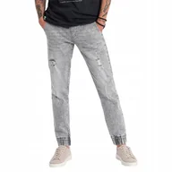 Spodnie męskie - Spodnie męskie JOGGERY jeansowe z przetarciami j.szare V4 OM-PADJ-0150 XXL - miniaturka - grafika 1