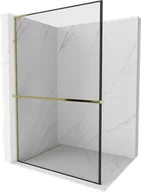 Ścianki i drzwi prysznicowe - Mexen Kioto+ L ścianka prysznicowa z półką Walk-in 80 x 200 cm, czarny wzór, złota - 800-080-123-50-70 - miniaturka - grafika 1
