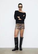 Spódnice - Stradivarius Spódnico-spodnie mini cekiny leopard Beżowy XS - miniaturka - grafika 1