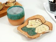 Miski i półmiski - Ceramiczy komplet - czarka i talerzyk liść - miniaturka - grafika 1