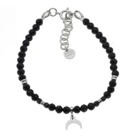 Bransoletki - Skorulski Jewellery, Bransoletka regulowana, Turmalin czarny kulki, zawieszka księżyc i srebro - miniaturka - grafika 1