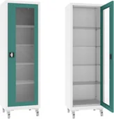 Meble i wyposażenie gabinetów medycznych - XSML.101.9010.6033 mobilna szafa lekarska 1-skrzydłowa 1-komorowa biało-zielona na kołach - miniaturka - grafika 1