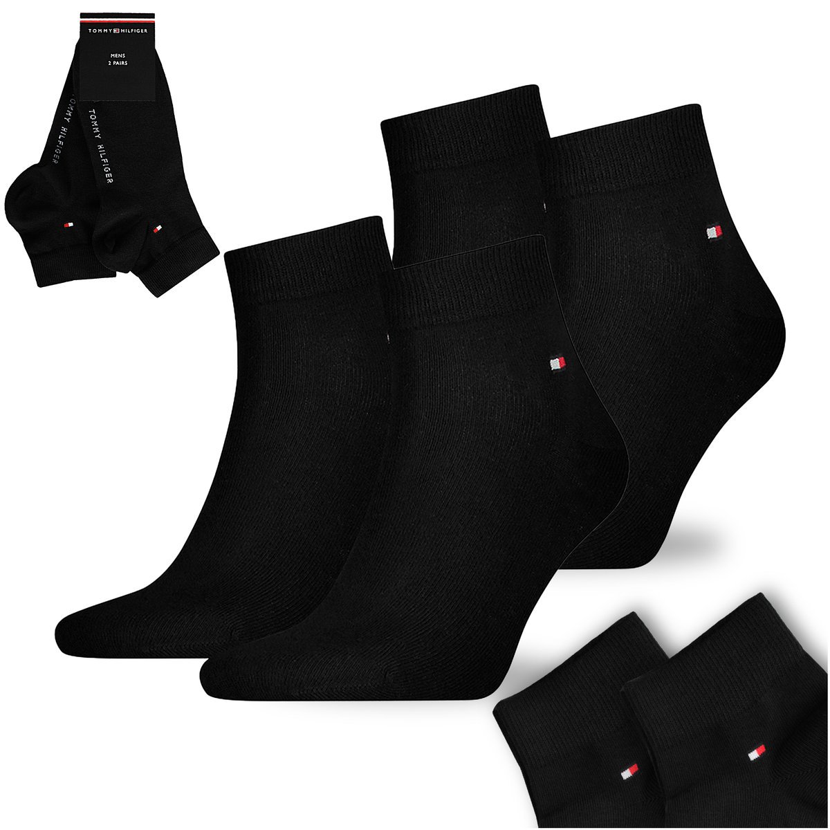 TOMMY HILFIGER Skarpety Męskie Za Kostkę Bawełna CZARNE 2 Pary Rozmiar 47-49