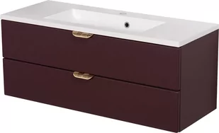 Szafka łazienkowa burgundowa z umywalką złoty uchwyt 100 cm Magnolia Gante - Szafki łazienkowe - miniaturka - grafika 1
