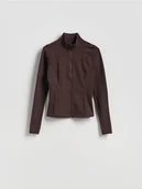 Bluzy damskie - Reserved - Sportowa bluza z suwakiem - ciemnobrązowy - miniaturka - grafika 1