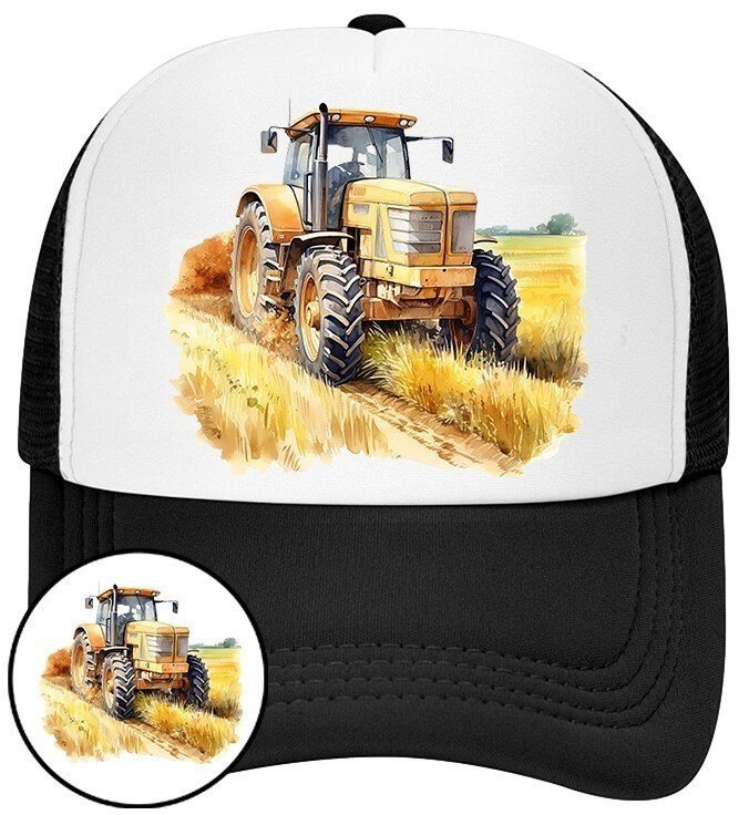 Czapka z Daszkiem Traktor Czarna z Nadrukiem Na Lato Siatka Bejsbolówka