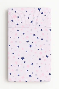 Prześcieradło bawełniane z gumką do łóżeczka 140x70 cm - gwiazdki granatowo-różowe na białym tle - Prześcieradła dla dzieci - miniaturka - grafika 1