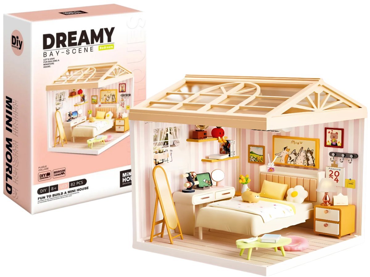 Miniaturowy domek DIY - SYPIALNIA, LED, 82 EL.