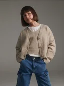 Swetry dla dziewczynek - Reserved - Gładki kardigan - beżowy - miniaturka - grafika 1