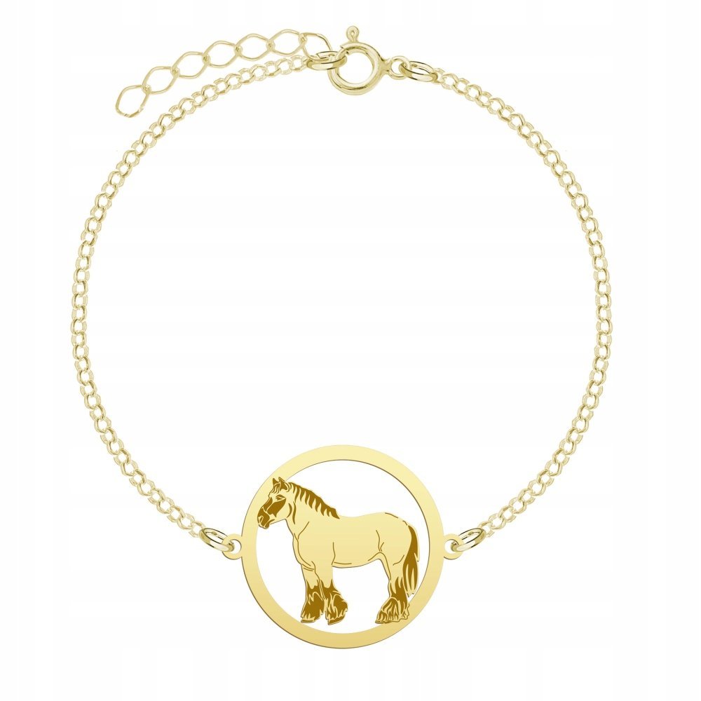 Bransoletka Złota z Koń Belgijski 925 Łańcuszek Biżuteria Kobieta GRAWER