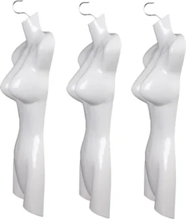 zestaw 3 damskich torsów - 72 cm plastikowy tors damski - górna część ciała półplastyczna w kolorze białym - popiersie manekina - 3 części półplastycznego ciała damskiego - figurka manekina - manekin z haczykami - Manekiny wystawowe - miniaturka - grafika 1
