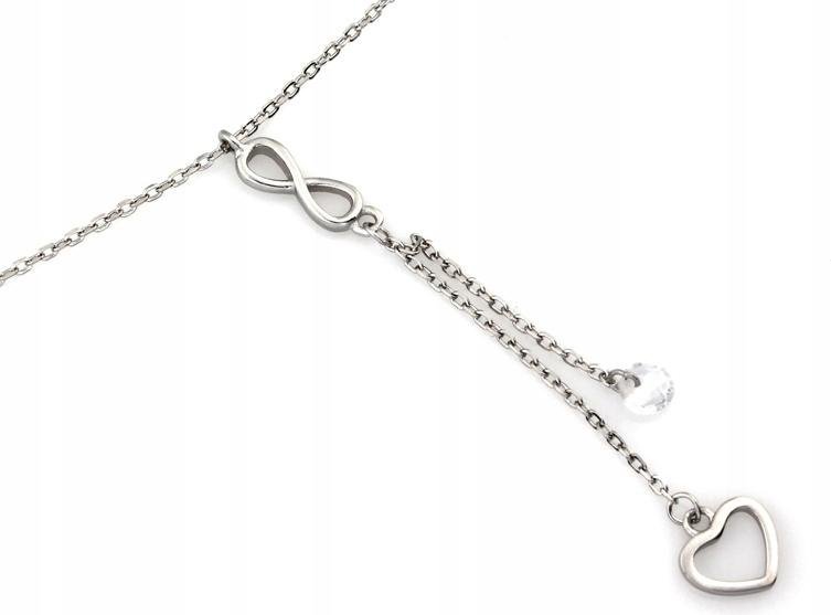 Naszyjnik srebrny 925 z wisiorkiem sercem nieskończonością r45 krawatka
