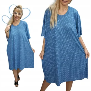 KOSZULA NOCNA BAWEŁNIANA NIEBIESKA krótki rękaw luźna super prezent 5XL 6XL - Piżamy damskie - miniaturka - grafika 1