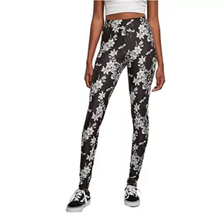 Legginsy - Urban Classics Damskie miękkie legginsy AOP spodnie do jogi, Czarny kwiat, S - grafika 1
